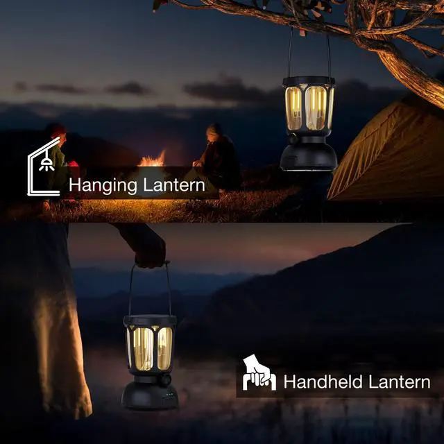 Alt view image 7 of 7 - 6000 LED Camping Lantern Rechargeable, 650LM Hand Crank Solar Camping Light, Portable Battery Powered Lantern for Emergency, Power Outage, Hurricane, Outdoors