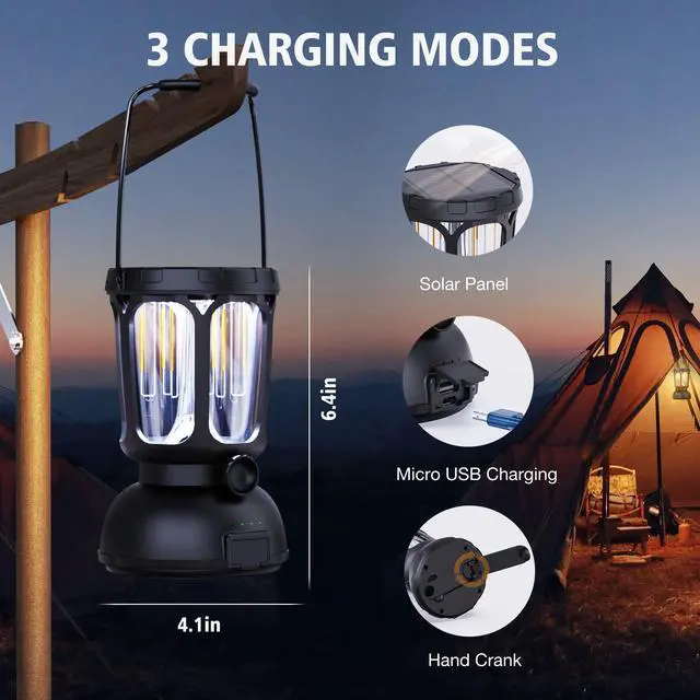 Alt view image 5 of 7 - 6000 LED Camping Lantern Rechargeable, 650LM Hand Crank Solar Camping Light, Portable Battery Powered Lantern for Emergency, Power Outage, Hurricane, Outdoors