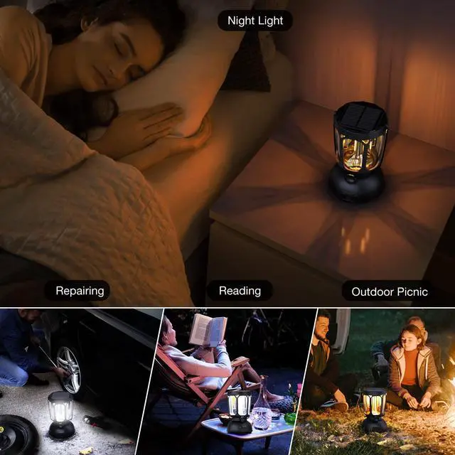 Alt view image 6 of 7 - 6000 LED Camping Lantern Rechargeable, 650LM Hand Crank Solar Camping Light, Portable Battery Powered Lantern for Emergency, Power Outage, Hurricane, Outdoors