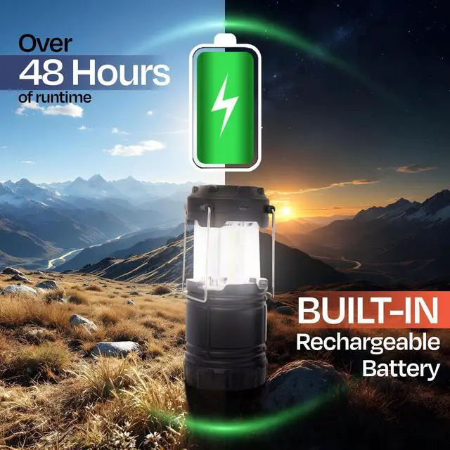 Alt view image 3 of 7 - Rechargeable Camping Lantern, Pack of 2 - LED Camping Lantern Battery Powered, Waterproof Solar Lantern for Emergency, Hiking & Power Outages | USB-C Rechargeable, Collapsible, 360° Light