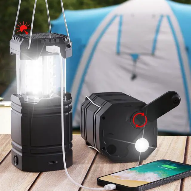 Main image of 3000mAh Large Capacity Hand Crank Solar Camping Lantern, Portable Ultra Bright LED Torch, 23-26 Hours Running Time, USB Charger, Electronic Lantern for Outdoor
