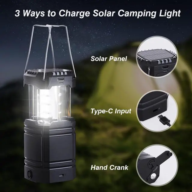Alt view image 3 of 7 - 3000mAh Large Capacity Hand Crank Solar Camping Lantern, Portable Ultra Bright LED Torch, 23-26 Hours Running Time, USB Charger, Electronic Lantern for Outdoor