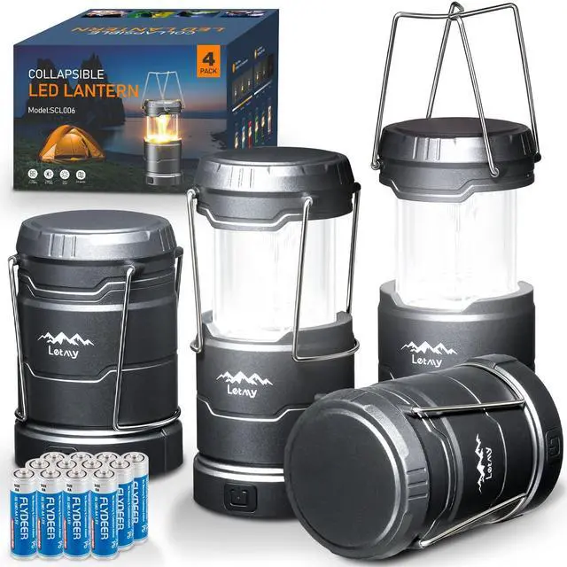 Main image of LED Camping Lantern for Power Outages, 3 Color Modes & Dimmable Battery Powered Lantern, IPX4 Waterproof & Collapsible, Lanterns Flashlight Survival Kits for Emergency Hurricane Hiking, 4 Pack
