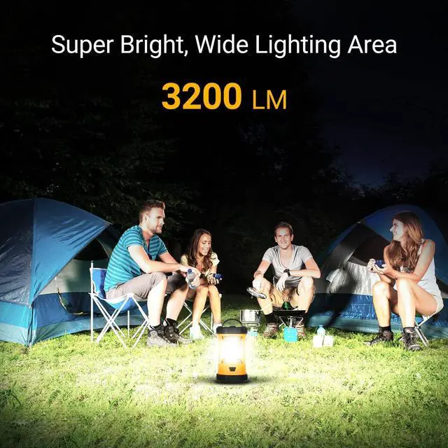 Alt view image 2 of 7 - Camping Lantern, 3200LM Bright Camping Light, 4600mAh Rechargeable LED Lantern for Power Outages, 5 Light Modes Camping Lamp for Fishing/Hurricane/Emergency, Camping Must Haves