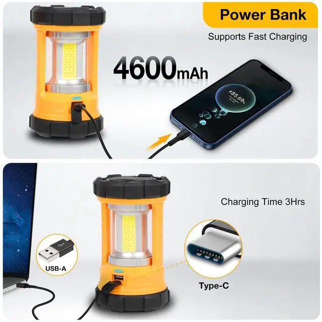 Alt view image 4 of 7 - Camping Lantern, 3200LM Bright Camping Light, 4600mAh Rechargeable LED Lantern for Power Outages, 5 Light Modes Camping Lamp for Fishing/Hurricane/Emergency, Camping Must Haves