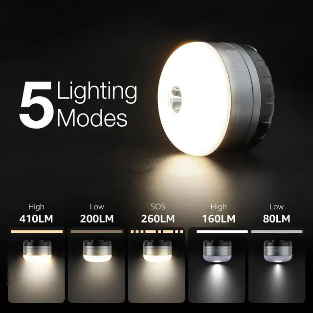Alt view image 2 of 7 - LE LED Camping Lantern Rechargeable, 410LM, 5 Light Modes, Power Bank, Waterproof, Mini Flashlight with Magnetic Base for Hurricane Emergency, Outdoor, Hiking, Home and Car