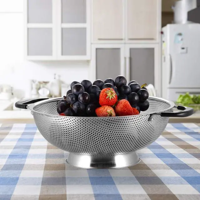 Alt view image 7 of 7 - 18/8 Stainless Steel Colander, Easy Grip Micro-Perforated 5-Quart Colander, Strainer with Riveted and Heat Resistant Handles, BPA Free. Great for Pasta, Noodles, Vegetables and Fruits