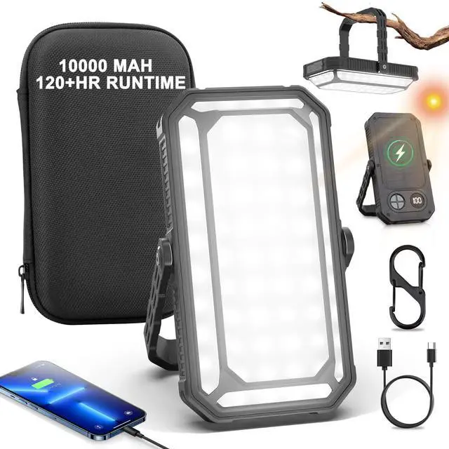 Main image of Camping Lantern LED Rechargeable - up to 120+ Hours, 10000mAh Portable Camping Lights with Redlight &12 Light Modes, LCD Display, Dimmable, Waterproof, Camping Lanterns for Power Outages, Hurricane