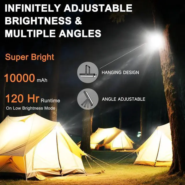 Alt view image 2 of 7 - Camping Lantern LED Rechargeable - up to 120+ Hours, 10000mAh Portable Camping Lights with Redlight &12 Light Modes, LCD Display, Dimmable, Waterproof, Camping Lanterns for Power Outages, Hurricane
