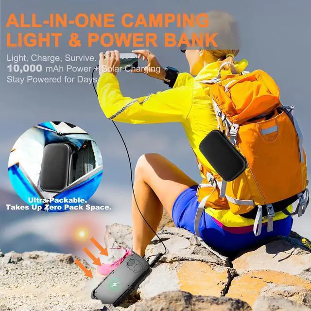 Alt view image 3 of 7 - Camping Lantern LED Rechargeable - up to 120+ Hours, 10000mAh Portable Camping Lights with Redlight &12 Light Modes, LCD Display, Dimmable, Waterproof, Camping Lanterns for Power Outages, Hurricane