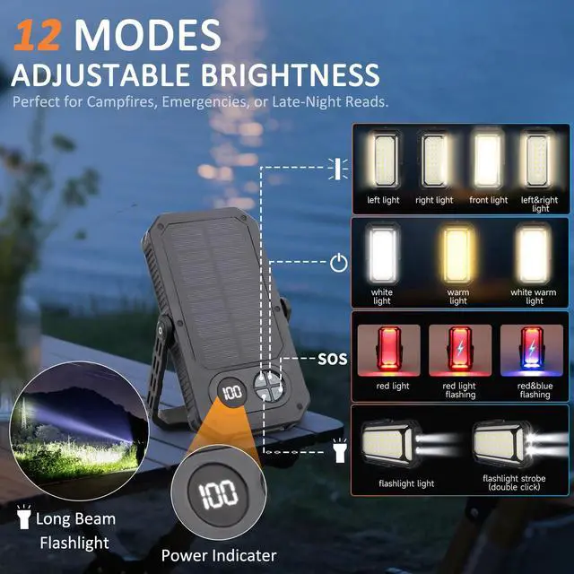 Alt view image 4 of 7 - Camping Lantern LED Rechargeable - up to 120+ Hours, 10000mAh Portable Camping Lights with Redlight &12 Light Modes, LCD Display, Dimmable, Waterproof, Camping Lanterns for Power Outages, Hurricane