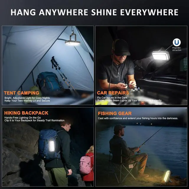 Alt view image 7 of 7 - Camping Lantern LED Rechargeable - up to 120+ Hours, 10000mAh Portable Camping Lights with Redlight &12 Light Modes, LCD Display, Dimmable, Waterproof, Camping Lanterns for Power Outages, Hurricane