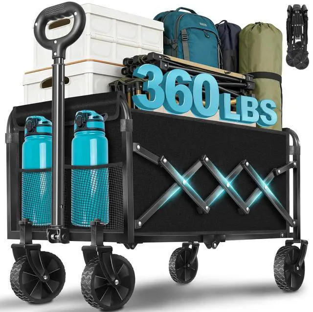 Main image of Collapsible Wagon Cart with All-Terrain Wheels - Folding Utility 360LBS Heavy Duty Wagons Carts for Grocery Sports Garden Shopping Camping Fishing (Black, 120L)