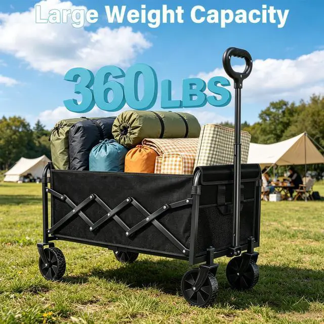 Alt view image 6 of 7 - Collapsible Wagon Cart with All-Terrain Wheels - Folding Utility 360LBS Heavy Duty Wagons Carts for Grocery Sports Garden Shopping Camping Fishing (Black, 120L)