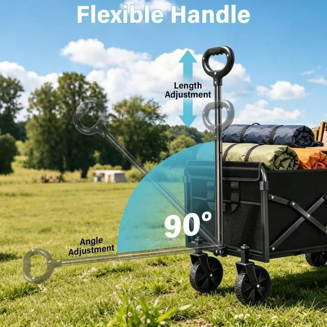 Alt view image 5 of 7 - Collapsible Wagon Cart with All-Terrain Wheels - Folding Utility 360LBS Heavy Duty Wagons Carts for Grocery Sports Garden Shopping Camping Fishing (Black, 120L)