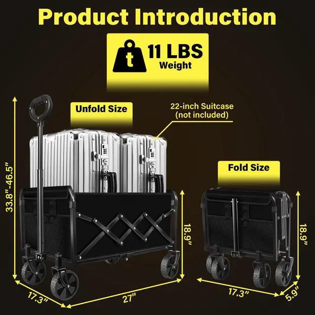 Alt view image 2 of 7 - Wagons Cart Foldable, 360LBS Collapsible Wagon Cart with Wheels, Portable All Terrain Folding Utility Grocery Wagon for Shopping Camping Groceries Outdoor Sports, Heavy Duty, Rolling
