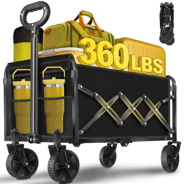 Main image of Wagons Cart Foldable, 360LBS Collapsible Wagon Cart with Wheels, Portable All Terrain Folding Utility Grocery Wagon for Shopping Camping Groceries Outdoor Sports, Heavy Duty, Rolling