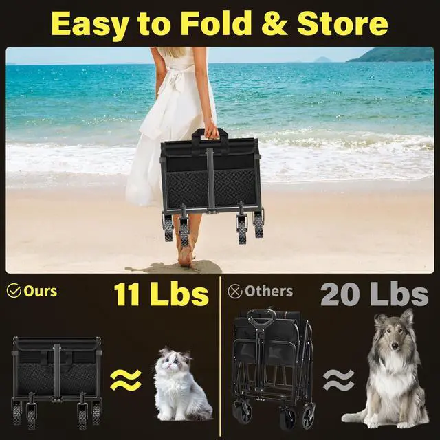 Alt view image 3 of 7 - Wagons Cart Foldable, 360LBS Collapsible Wagon Cart with Wheels, Portable All Terrain Folding Utility Grocery Wagon for Shopping Camping Groceries Outdoor Sports, Heavy Duty, Rolling
