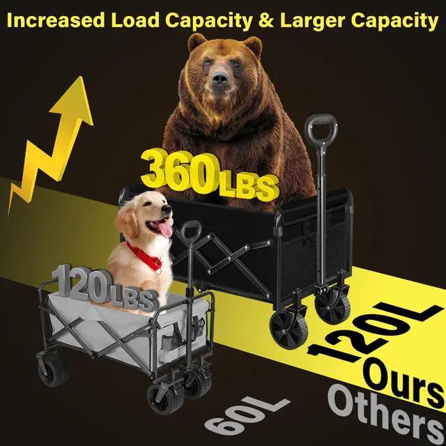Alt view image 4 of 7 - Wagons Cart Foldable, 360LBS Collapsible Wagon Cart with Wheels, Portable All Terrain Folding Utility Grocery Wagon for Shopping Camping Groceries Outdoor Sports, Heavy Duty, Rolling