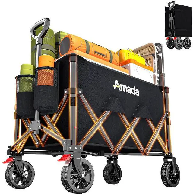 Main image of Collapsible Wagon Cart, Foldable Lightweight Wagon Folding Carts with Wheels - Outdoor Utility Carts with 360LBS Max Load for Grocery, Camping, Shopping, Sports, GardenBeach