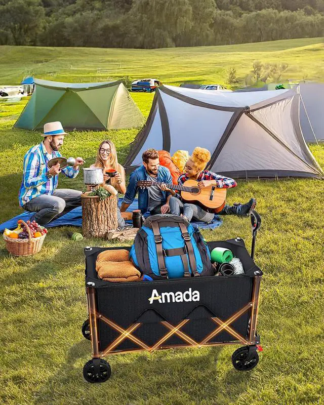 Alt view image 3 of 7 - Collapsible Wagon Cart, Foldable Lightweight Wagon Folding Carts with Wheels - Outdoor Utility Carts with 360LBS Max Load for Grocery, Camping, Shopping, Sports, GardenBeach