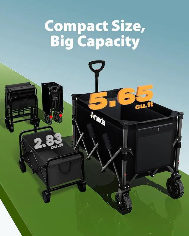 Alt view image 2 of 7 - Collapsible Wagon Cart, Foldable Lightweight Wagon Folding Carts with Wheels - Outdoor Utility Carts with 360LBS Max Load for Grocery, Camping, Shopping, Sports, GardenBeach