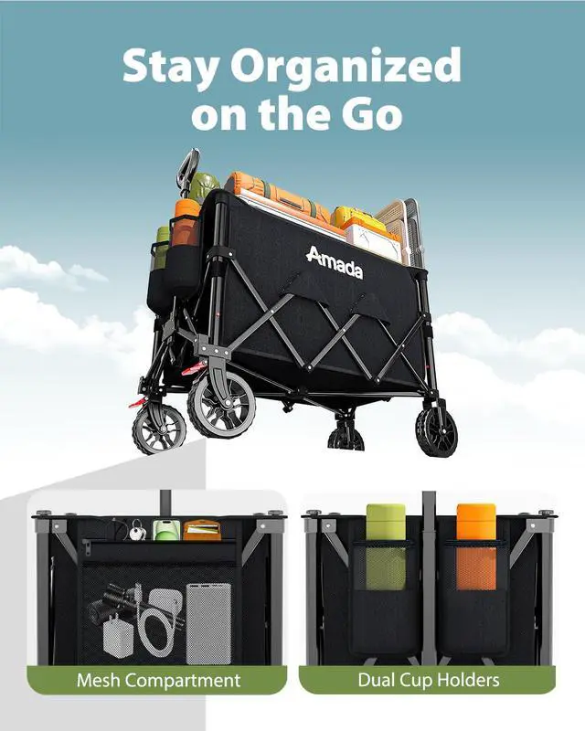 Alt view image 6 of 7 - Collapsible Wagon Cart, Foldable Lightweight Wagon Folding Carts with Wheels - Outdoor Utility Carts with 360LBS Max Load for Grocery, Camping, Shopping, Sports, GardenBeach