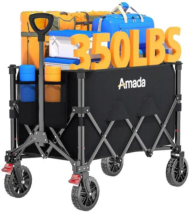 Alt view image 7 of 7 - Collapsible Wagon Cart, Foldable Lightweight Wagon Folding Carts with Wheels - Outdoor Utility Carts with 360LBS Max Load for Grocery, Camping, Shopping, Sports, GardenBeach