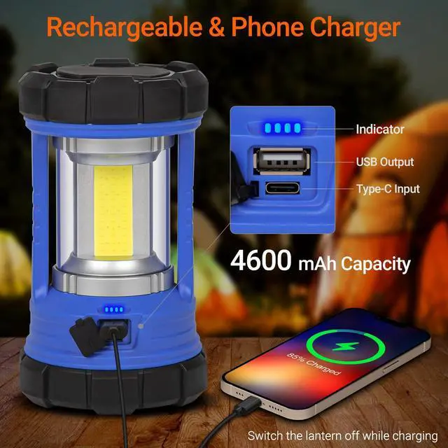 Alt view image 4 of 7 - Camping Lantern, 3200LM LED Lanterns for Power Outages, 4600mAh Phone Charger & Rechargeable Lantern, 5 Light Modes Lantern Flashlight for Hurricane/Emergency/Storm, CT CAPETRONIX Camping Accessories