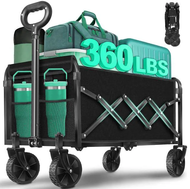 Main image of Collapsible Wagon Cart with Wheels Foldable, 360 lbs Heavy Duty Folding Utility Wagon - Portable All Terrain Grocery Cart for Groceries/Shopping/Outdoor/Camping/Fishing/Sports