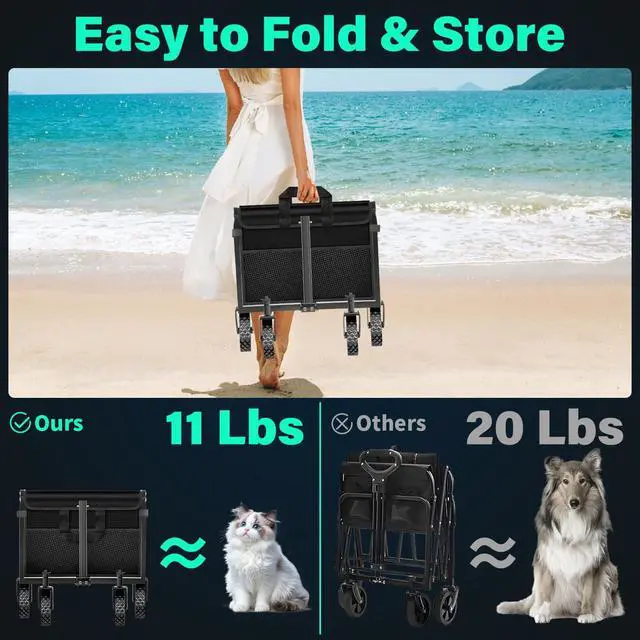 Alt view image 2 of 7 - Collapsible Wagon Cart with Wheels Foldable, 360 lbs Heavy Duty Folding Utility Wagon - Portable All Terrain Grocery Cart for Groceries/Shopping/Outdoor/Camping/Fishing/Sports