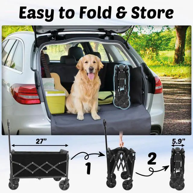 Alt view image 2 of 6 - Wagons Carts Foldable, 280 Lbs with Adjustable Handle, Black Lightweight Portable, Collapsible Wagon for Beach Trip, Camping, Shopping, Sports, Travel, Picnic and Grocery (Dark Black)