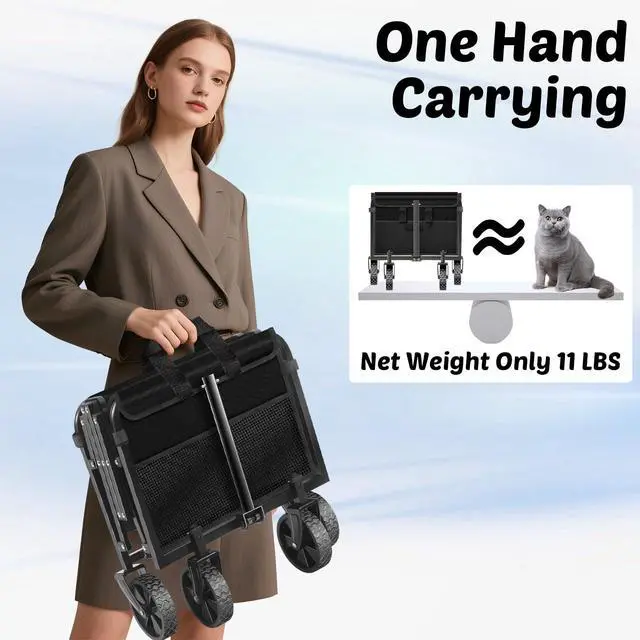 Alt view image 4 of 6 - Wagons Carts Foldable, 280 Lbs with Adjustable Handle, Black Lightweight Portable, Collapsible Wagon for Beach Trip, Camping, Shopping, Sports, Travel, Picnic and Grocery (Dark Black)