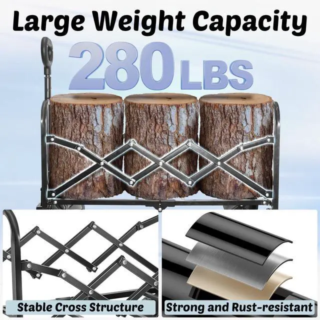 Alt view image 6 of 6 - Wagons Carts Foldable, 280 Lbs with Adjustable Handle, Black Lightweight Portable, Collapsible Wagon for Beach Trip, Camping, Shopping, Sports, Travel, Picnic and Grocery (Dark Black)