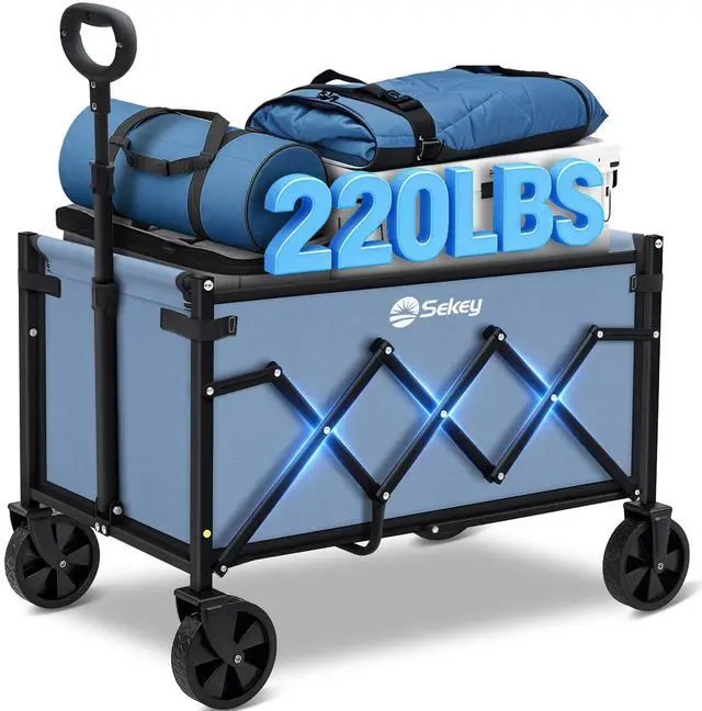 Main image of Wagon Cart with Wheels with 220LBS Capacity,Heavy Duty Wagon Carts Foldable,Lightweight Utility Portable Cart for Grocery, Shopping, Garden, Camping. Blue