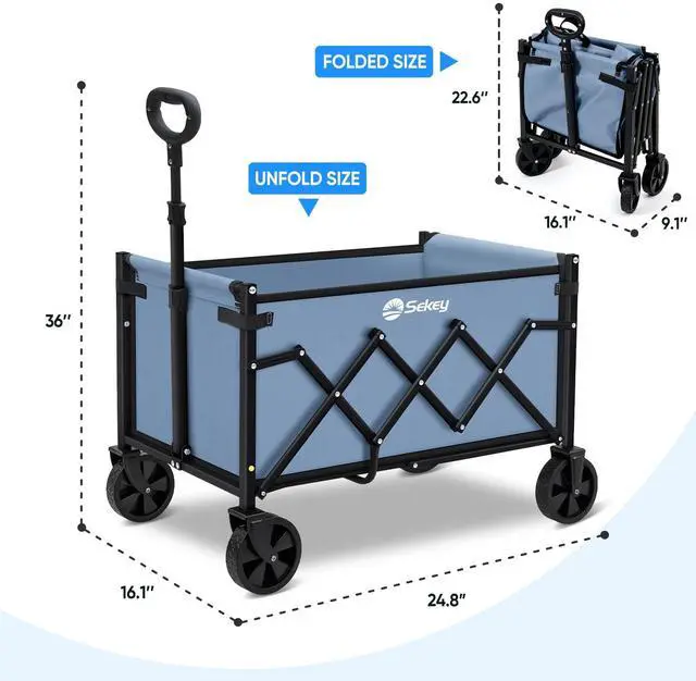 Alt view image 7 of 7 - Wagon Cart with Wheels with 220LBS Capacity,Heavy Duty Wagon Carts Foldable,Lightweight Utility Portable Cart for Grocery, Shopping, Garden, Camping. Blue