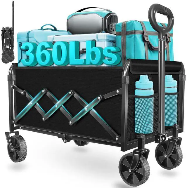 Main image of Wagons Carts Foldable, Collapsible Wagon with Wheels Foldable Wagon for Groceries,Picnic,Beach,Camping, Small Hauls, Apartment Moving Storage, Portable Utility Folding Wagon Cart, 360lbs,Jet Black