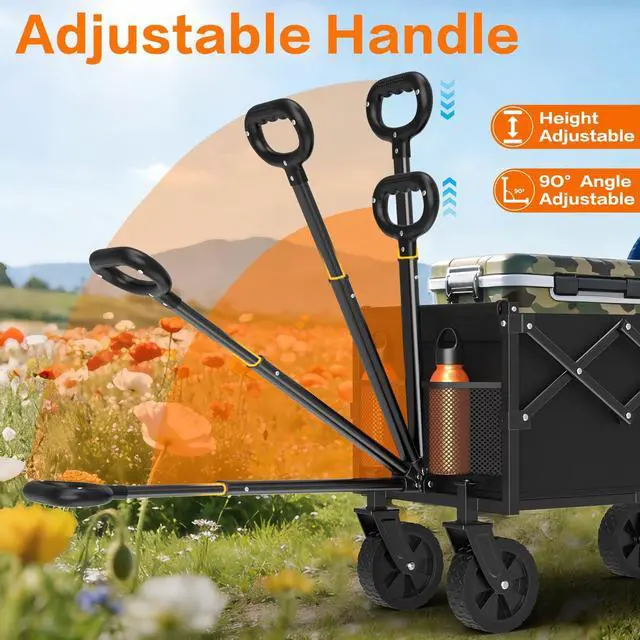 Alt view image 4 of 7 - Wagons Carts Foldable, 360LBS Folding Utility Heavy Duty Wagon Cart with Wheels, 100L Portable Utility Outdoor Wagon for Shopping, Beach, Camping, Sports, Garden