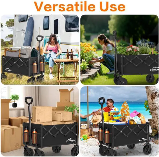 Alt view image 7 of 7 - Wagons Carts Foldable, 360LBS Folding Utility Heavy Duty Wagon Cart with Wheels, 100L Portable Utility Outdoor Wagon for Shopping, Beach, Camping, Sports, Garden