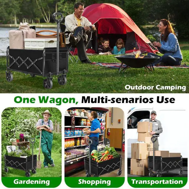 Alt view image 7 of 7 - Collapsible Wagons Carts Foldable Wagon, Foldable Wagon Cart with Wheels, Folding Wagons for Beach Camp Sports Garden, 2 Cup Holders/Lightweight Portable/Black/280 LBS