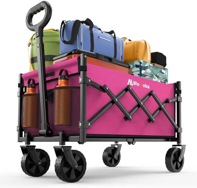 Main image of Collapsible Wagon with Wheels, 220 lbs Wagons Carts Foldable Wagon Cart with Flexible Handle, Lightweight Portable Folding Utility Grocery Shopping Cart for Grocery Sports Garden Camping, Pink