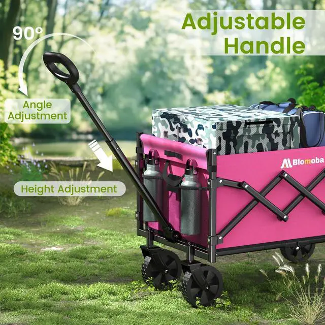 Alt view image 5 of 7 - Collapsible Wagon with Wheels, 220 lbs Wagons Carts Foldable Wagon Cart with Flexible Handle, Lightweight Portable Folding Utility Grocery Shopping Cart for Grocery Sports Garden Camping, Pink