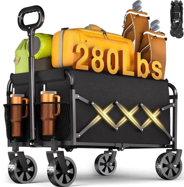 Main image of Wagons Carts Foldable - 280Lbs Collapsible Wagon Cart with Wheels Portable - Folding Wagon Lightweight for Camping, Sports, Travel, Picnic, Groceries, Shopping