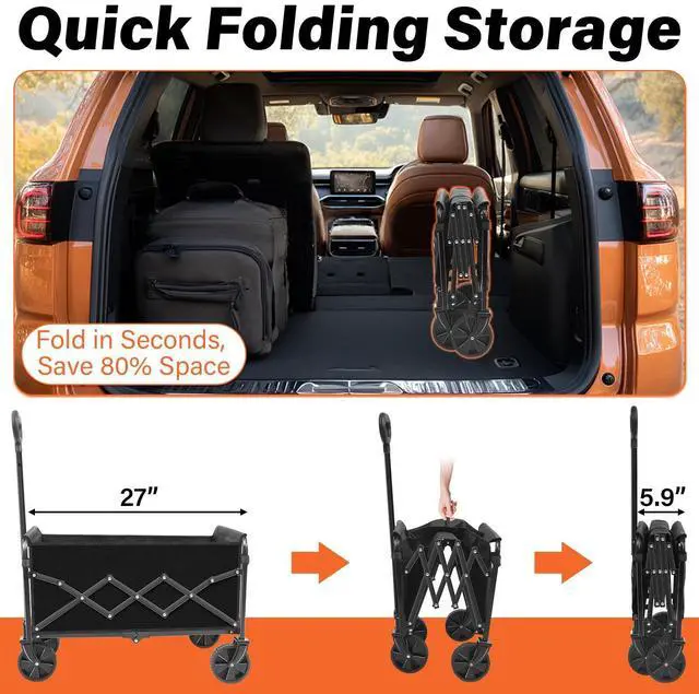 Alt view image 4 of 7 - Wagons Carts Foldable - 280Lbs Collapsible Wagon Cart with Wheels Portable - Folding Wagon Lightweight for Camping, Sports, Travel, Picnic, Groceries, Shopping