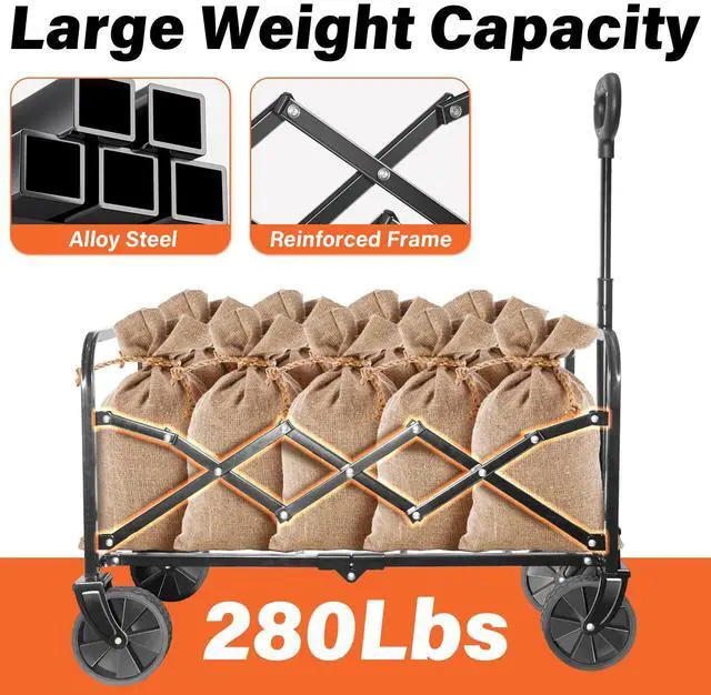 Alt view image 5 of 7 - Wagons Carts Foldable - 280Lbs Collapsible Wagon Cart with Wheels Portable - Folding Wagon Lightweight for Camping, Sports, Travel, Picnic, Groceries, Shopping