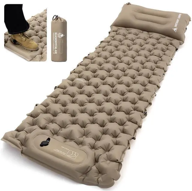 Main image of BLACKCRYSTAL Camping Sleeping Pad with Built-in Foot Pump, Inflatable Sleeping Pad with Built-in Pillow, Connectable Camping Air Mattress for Backpacking, Hiking,Tent Camping, Lightweight