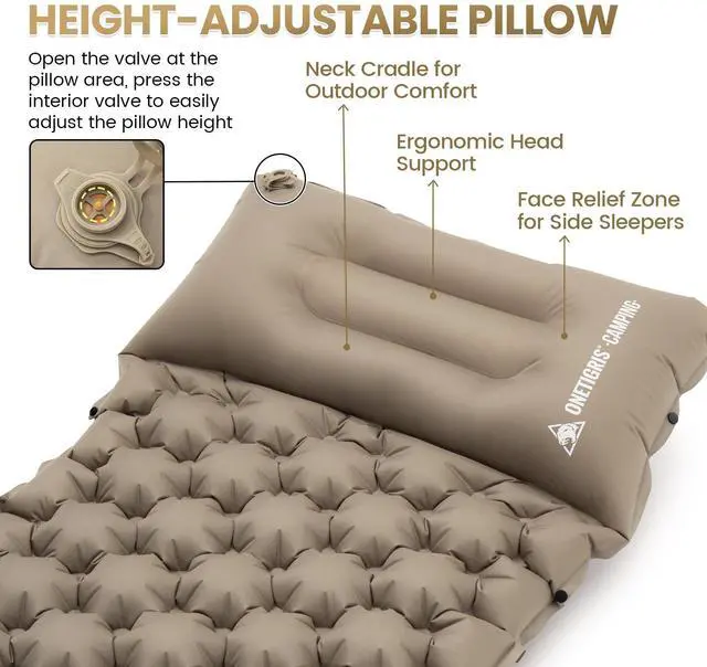 Alt view image 2 of 7 - BLACKCRYSTAL Camping Sleeping Pad with Built-in Foot Pump, Inflatable Sleeping Pad with Built-in Pillow, Connectable Camping Air Mattress for Backpacking, Hiking,Tent Camping, Lightweight