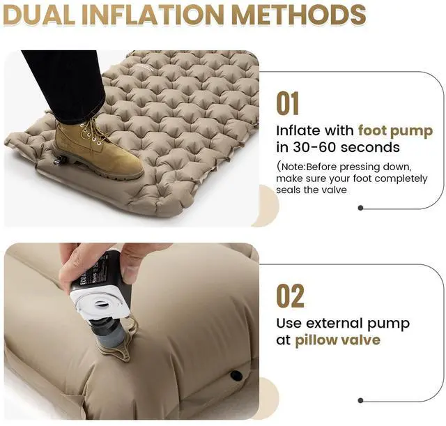 Alt view image 4 of 7 - BLACKCRYSTAL Camping Sleeping Pad with Built-in Foot Pump, Inflatable Sleeping Pad with Built-in Pillow, Connectable Camping Air Mattress for Backpacking, Hiking,Tent Camping, Lightweight