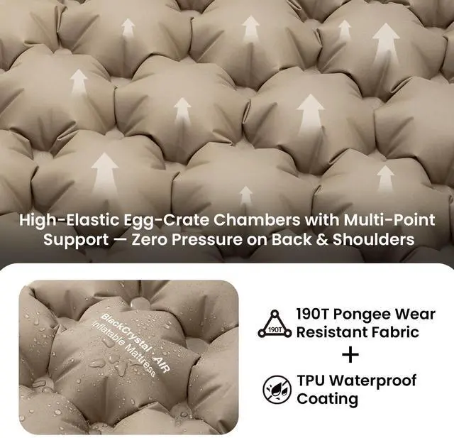 Alt view image 3 of 7 - BLACKCRYSTAL Camping Sleeping Pad with Built-in Foot Pump, Inflatable Sleeping Pad with Built-in Pillow, Connectable Camping Air Mattress for Backpacking, Hiking,Tent Camping, Lightweight