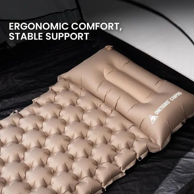 Alt view image 5 of 7 - BLACKCRYSTAL Camping Sleeping Pad with Built-in Foot Pump, Inflatable Sleeping Pad with Built-in Pillow, Connectable Camping Air Mattress for Backpacking, Hiking,Tent Camping, Lightweight